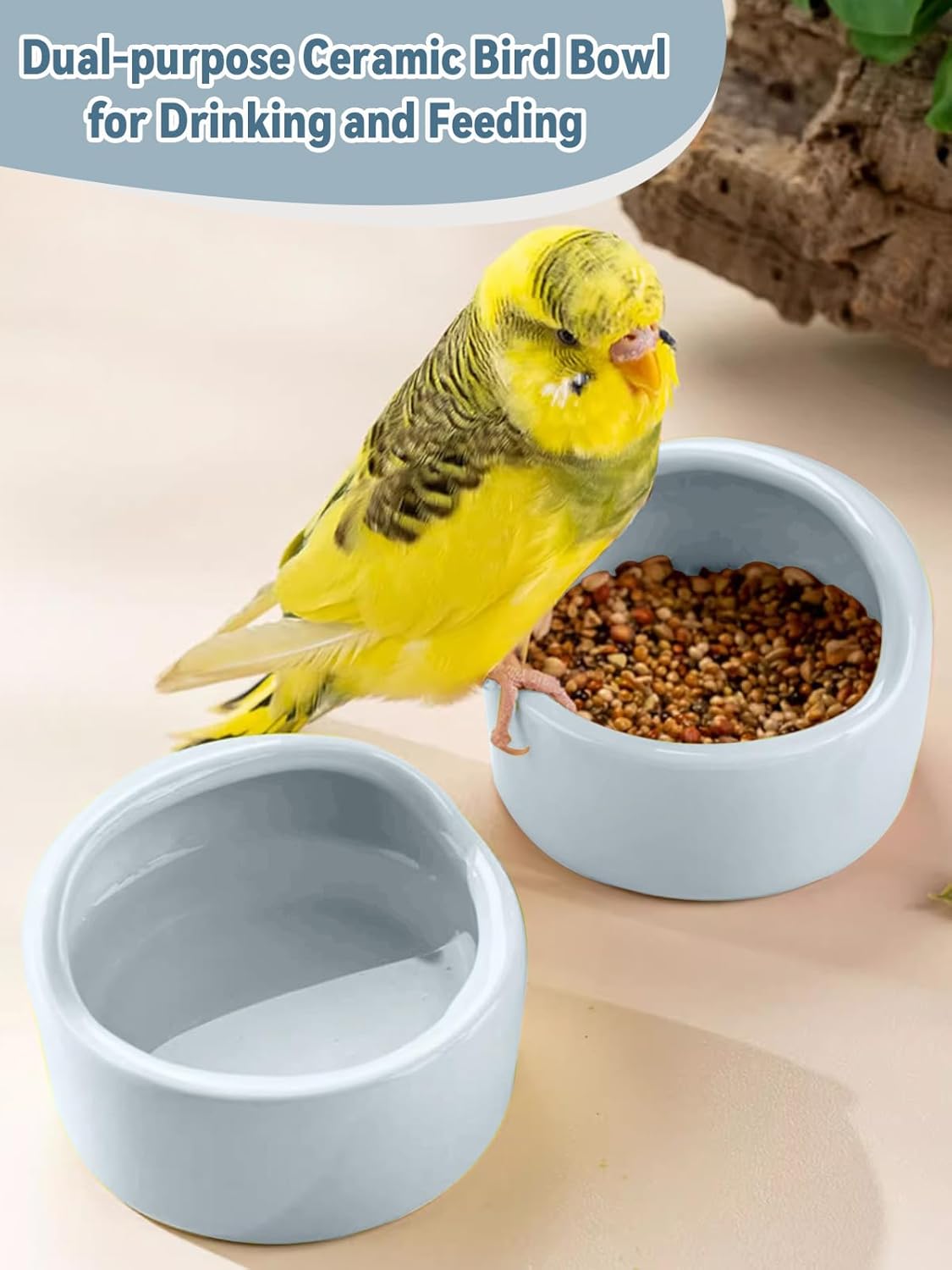 2 Pcs Bird Food Bowl Ceramic Bowls for Birds Small Parakeet Food Bowl Parrot Feeding Cups, Bird Cage Feede for Parakeets Conure Cockatiels Lovebird Budgie (Blue)