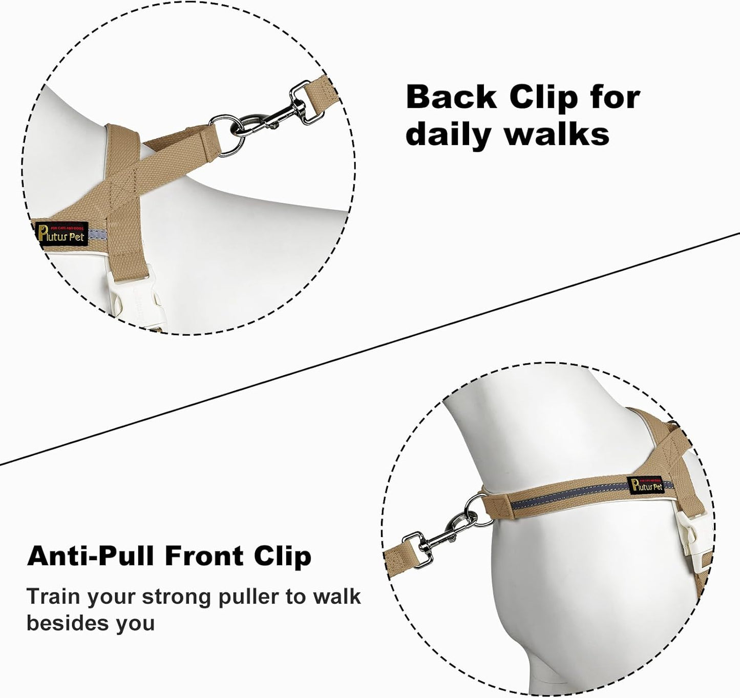 Plutus Pet Cotton Dog Harness and Leash Set, Reflective and Soft Padded, Quick Fit Vest Harness, for Small, Medium and Large Dogs, Beige, M