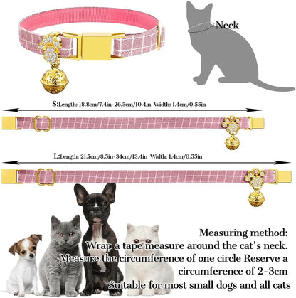 Personalized Breakaway Cat Collars - Magnetic Buckle, Bell - Safety Quick Release, Customized for Girls & Boys Cats- (Checkered-Pink)