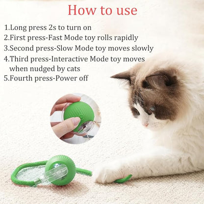 Marchul Interactive Cat Toys Ball, Automatic Moving Cat Toy for Bored Indoor Cats, Active Rolling Ball for Dogs, 360° Smart Pet Toy Fast Rolling on Carpet (Green)