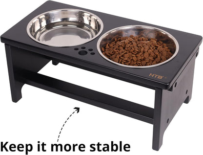 HTB Elevated Dog Bowls,Raised Dog Bowl Stand with 2 Stainless Steel Bowls,Elevated Raised Dog Bowls for Large Medium Small Sized Dogs