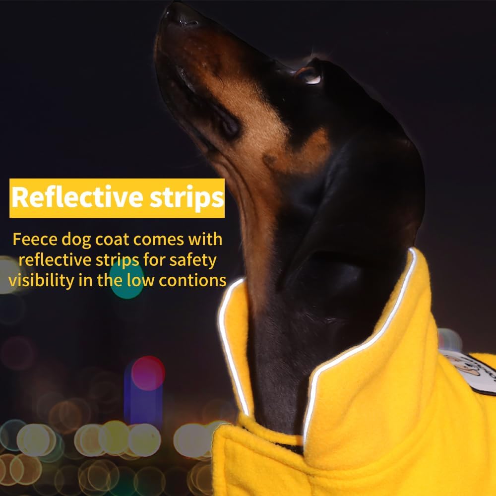 Fleece Dog Coat Pet Jacket Reflective for Cold Weather for Extra Large to Small Pets(Yellow,S)