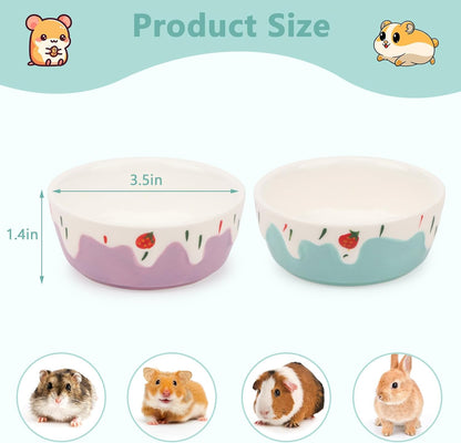 Wontee Hamster Food Bowl 2 Pack Ceramic Food Water Bowl Anti-Tipping for Dwarf Hamsters Gerbil Mice Hedgehog Guinea Pig (Blue+Purple)