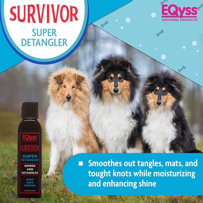 EQyss Survivor Pet Detangler - Smooths Out Knots, Tangles, & Mats - Great for Longhair Breeds, Tails, Feathers - Adds Shine, No Sticky Residue (4 oz)..