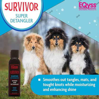 EQyss Survivor Pet Detangler - Smooths Out Knots, Tangles, & Mats - Great for Longhair Breeds, Tails, Feathers - Adds Shine, No Sticky Residue (4 oz)..