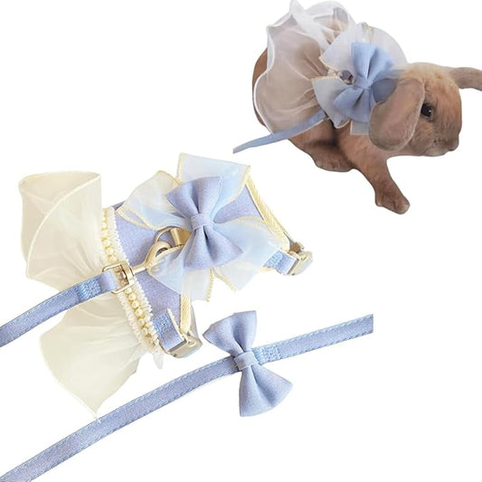 Rabbit Harness and Leash for Walking Escape Proof - Cute Skirt Mesh Breathable Bunny Vest Harness Outdoor Camping Hiking Training - Also Suit for Small Animals (Blue,S)