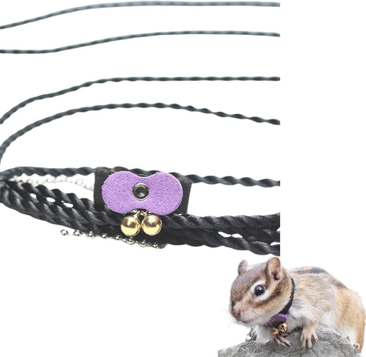 Squirrel Chipmunk Traction Rope Strap Anti-Biting Chain Rope, Small Animal Walking Collar Harness with Lead Leash for Hamster Gerbil Rat Mouse Ferret Chinchilla (Purple)