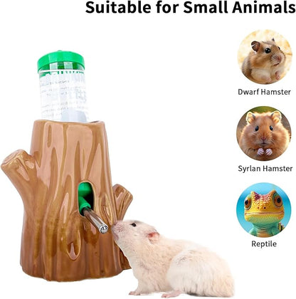 Coffee-Colored Stump-Shaped Ceramic Leak Proof Hamster Water Bottle Guinea Pig Drinker 4.27oz(125ML) with Bracket Suitable for Syrian Dwarf Hamster Mice Chinchillas Gerbils Other Small Animal