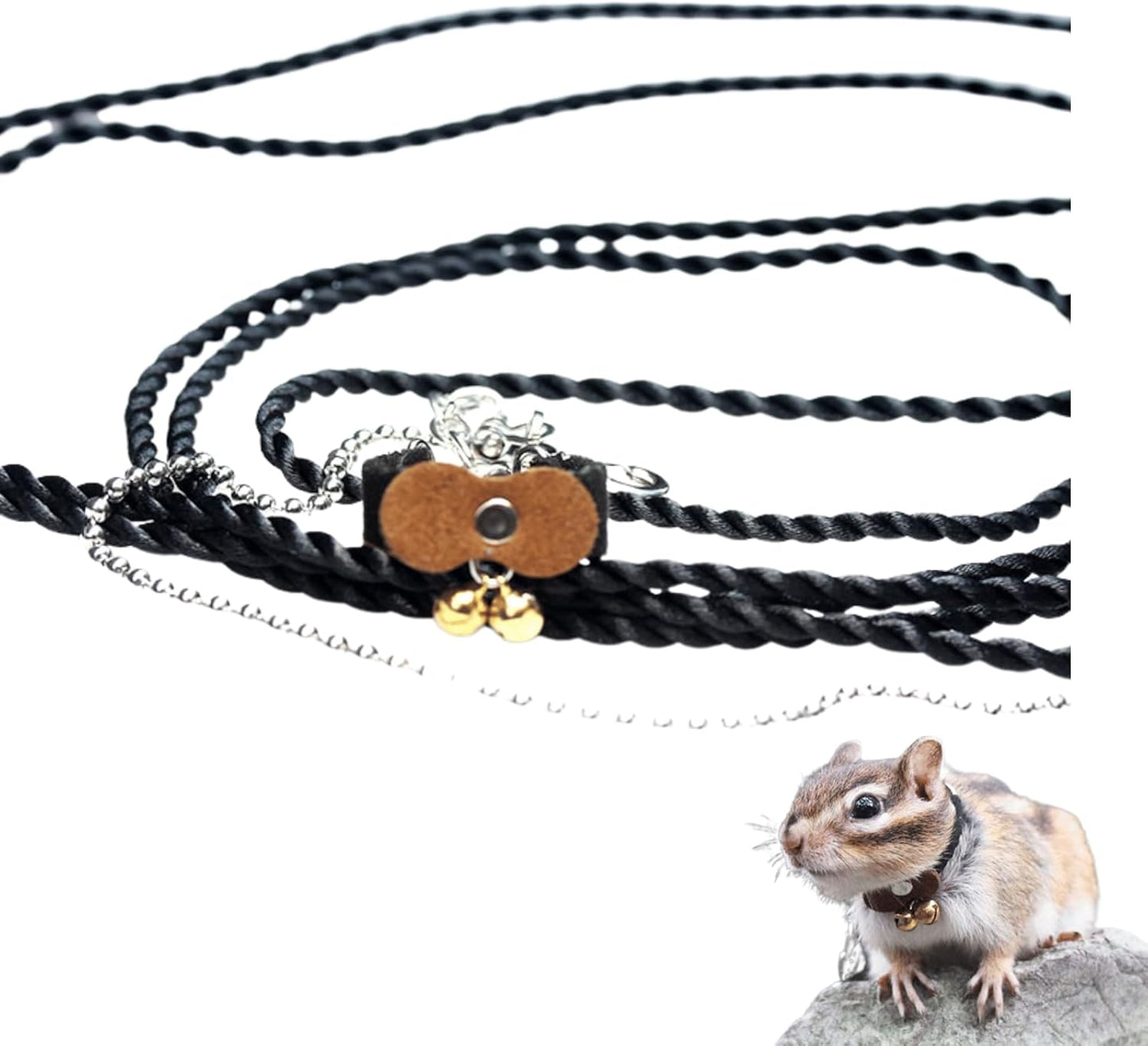 Squirrel Chipmunk Traction Rope Strap Anti-Biting Chain Rope, Small Animal Walking Collar Harness with Lead Leash for Hamster Gerbil Rat Mouse Ferret Chinchilla (Coffee)