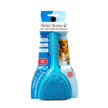 Michel Mercier Pet Detangling Brush - Thick Coat Dog & Cat Brush for Shedding & Grooming, Long/Short Haired Pets, Free Tick Remover Tool Included