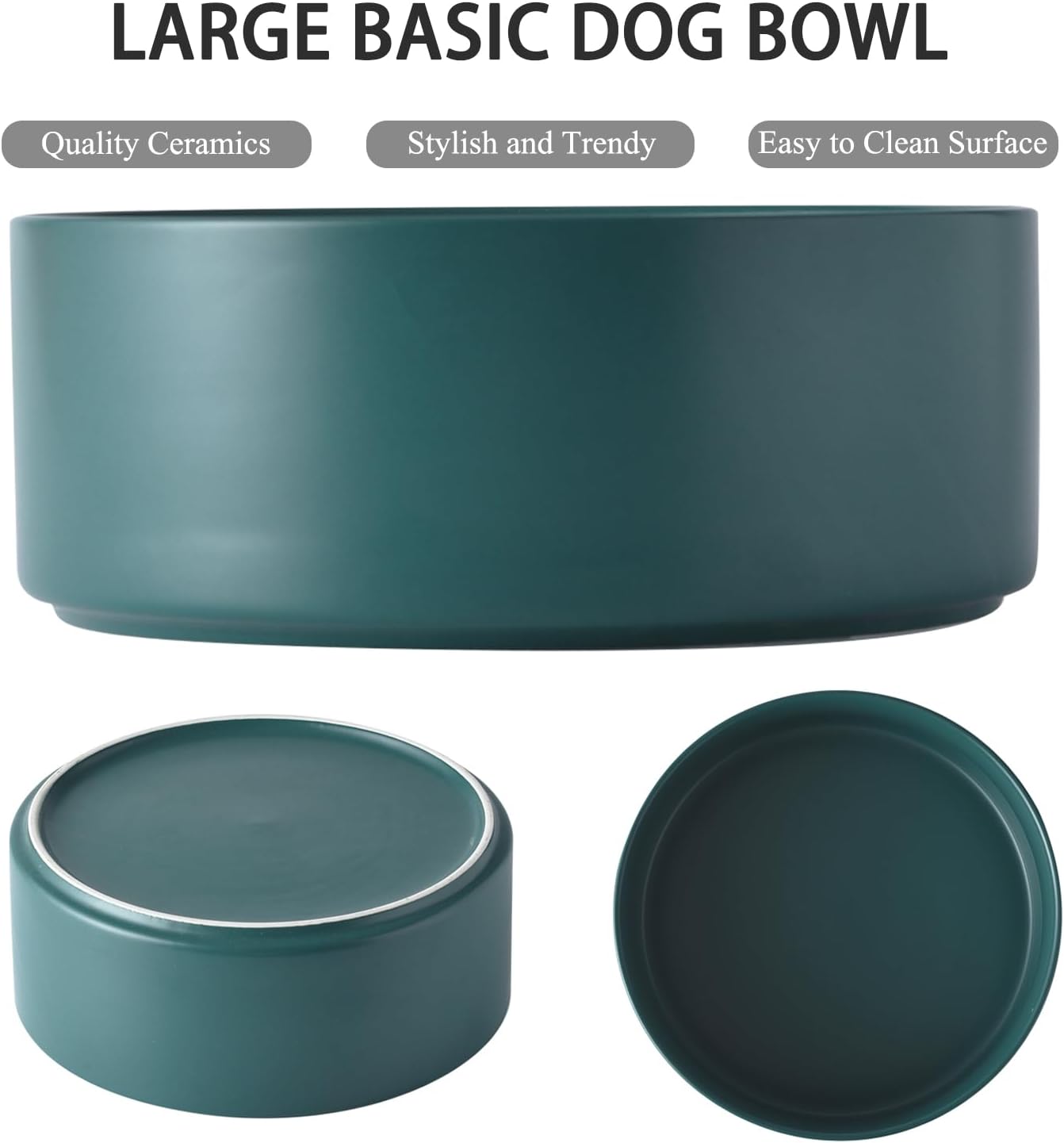 8'' Ceramic Raised Dog Bowl - 70Oz Dog Food & Water Bowl with Elevated Non-Slip Bamboo Stand, Dishwasher & Microwave Safe, Anti Vomiting Heavy Duty Pet Bowl for Medium and Large Dogs, Green
