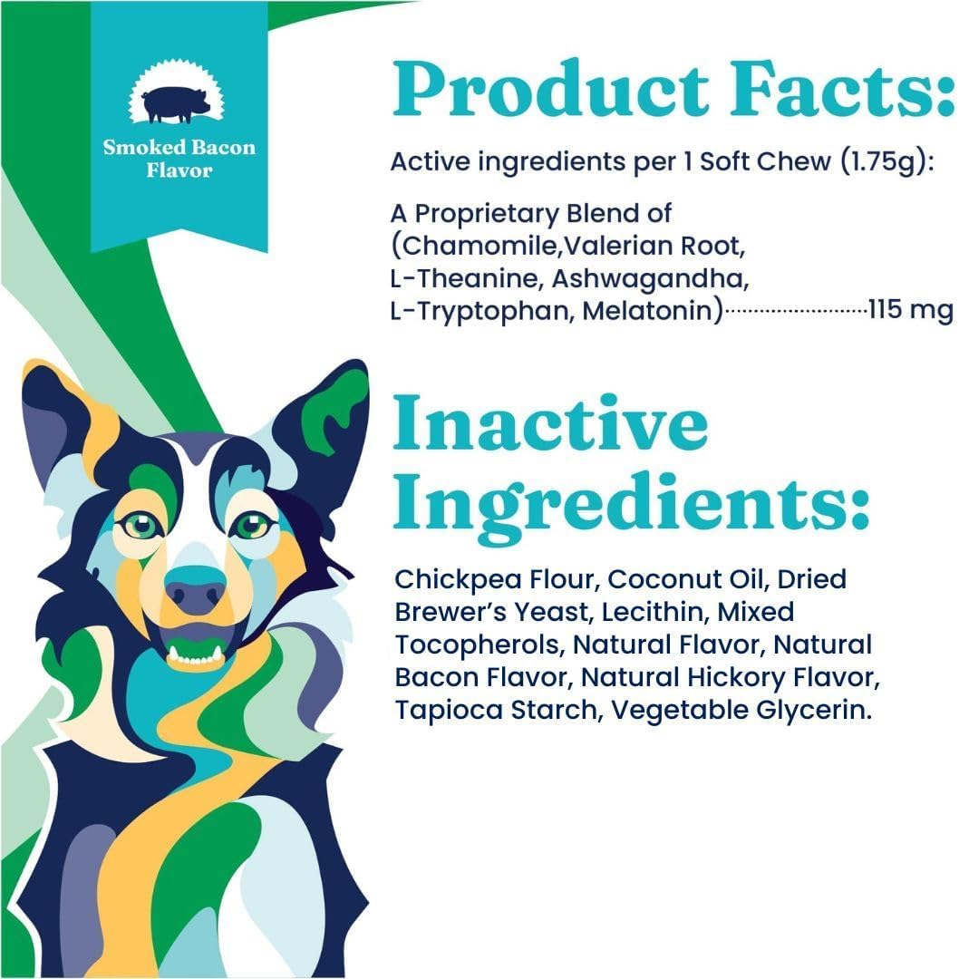 Solid Gold Calming Chews for Dogs - Dog Calming Chews w/Melatonin for Separation, Stress & Hyperactivity Relief - Supports Relaxation for Travel, Fireworks & Storms - All Ages & Sizes - Bacon 120ct