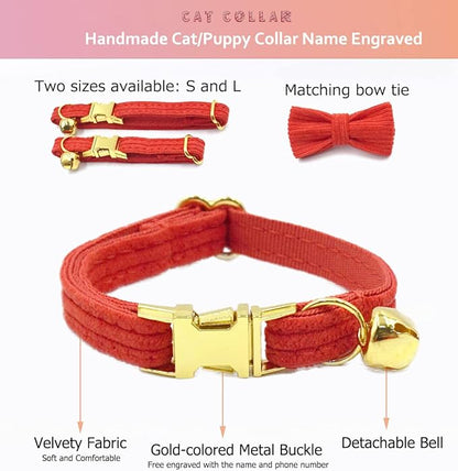 Personalized Cat Collar with Engraved Name and Phone Number - Customizable Kitten Collars for Boys and Girls (Stripe Velvet)