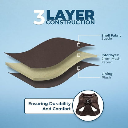 Best Pet Supplies - All Weather Mesh/Plush, Reflective, No Pull Harness for Small, Medium Dogs, Cats - Secure with Hook & Loop Fastener, Buckle, Double D-Rings - Chocolate Suede, XS