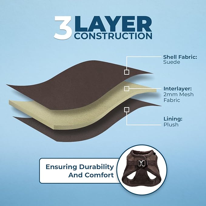 Voyager Step-in Plush Dog Harness – Soft Plush, Step in Vest Harness for Small and Medium Dogs by Best Pet Supplies - Chocolate Suede, S (Chest: 14.5-16")