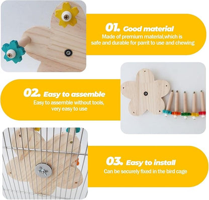 Bird Toy Rotating Perch Toy, Wooden Parrots Ferris Wheel Toy with 5 Colors Flower Holder Perches, Hanging Bird Stand Cage Accessories for Parakeet Parrot, Cockatiel, Budgerigar,Conure, Lovebirds (C)