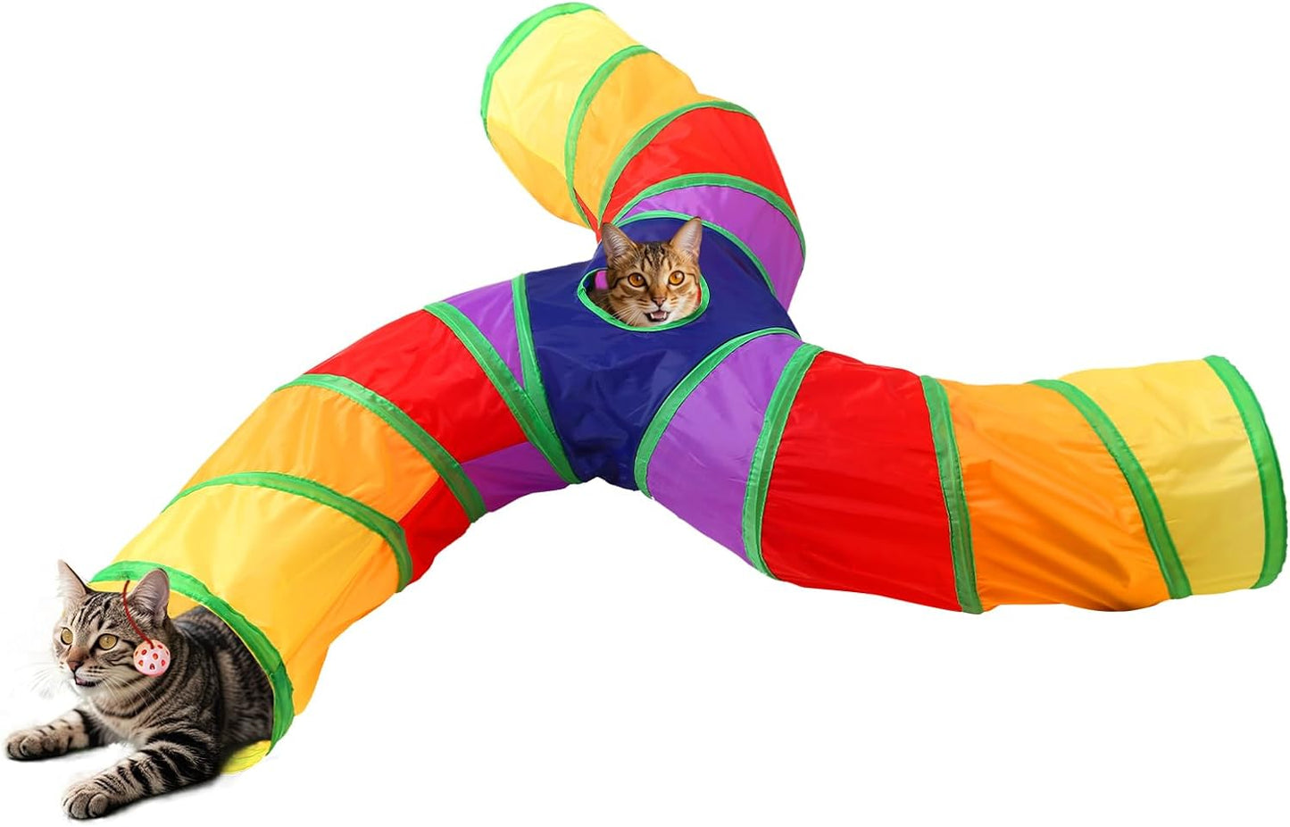 Pet Cat Tunnel, 3 Way Tunnels for Indoor Cats, Collapsible Pet Tunnel for Kitten, Puppy, Rabbit, 25cm-Wide Tunnels, Durable & Breathable, with Peek Hole Toy Ball