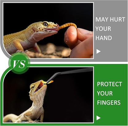 Lasnten 2 Pcs Extra Long Stainless Steel Reptile Feeding Tongs with Rubber Tip Bearded Dragon Aquarium Straight and Curved Long Tweezer Terrarium Feeder Tool for Tank (18.5 Inch, 18.9 Inch,Black)