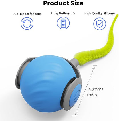 2025 New Speedy Tail Cat Toy for Bored Indoor Adult Cats, Interactive Pet Toy Ball with Tail, Smart Rolling Ball for Cats, Automatic Moving Ball Can Fast Rolling on Carpet (Blue)