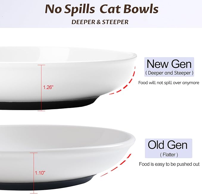 No Spill Cat Bowls,Cat Food Bowl,Anti Whisker Fatigue Healthy Ceramic Cats Dishes Set for Indoor Cats,Shallow Wide Kitten Plates for Food and Water,Non-Slip Silicone Bottom,6 Pack
