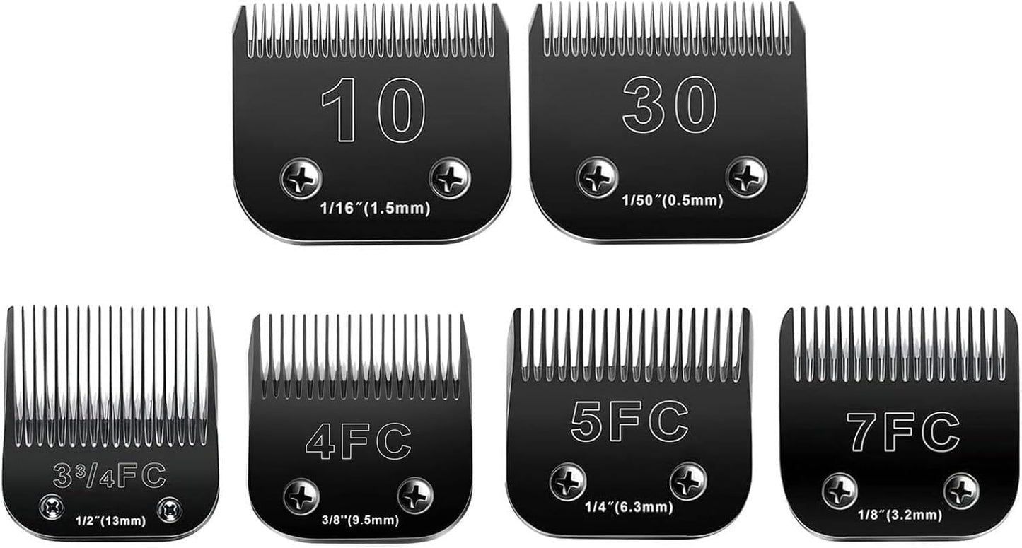 6pcs Dog Grooming Replacement Blades Compatible with Andis/Oster A5/Wahl KM-10 Series Dog Clippers,Detachable Clipper Replacement Blade,Black (6PCS Black-#10+30+3FC+4FC+5FC+7FC)