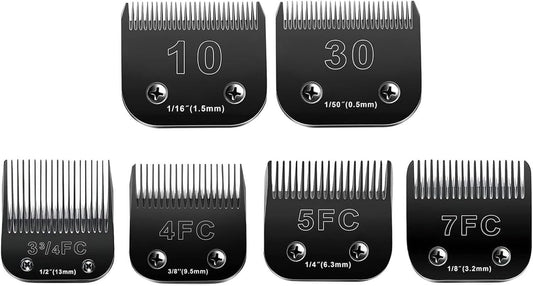 6pcs Dog Grooming Replacement Blades Compatible with Andis/Oster A5/Wahl KM-10 Series Dog Clippers,Detachable Clipper Replacement Blade,Black (6PCS Black-#10+30+3FC+4FC+5FC+7FC)