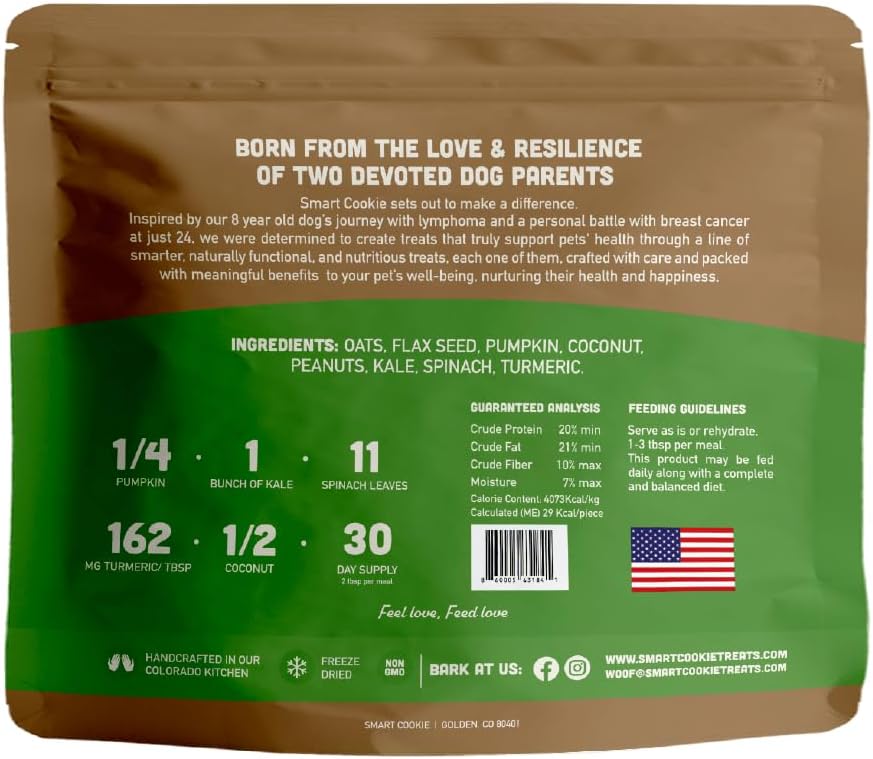 Smart Cookie Natural Dog Food Topper - Veggie - Dog Meal Mixer for All Ages - Vegan Food Topper for Picky Eaters and Boosting Nutrition - Non GMO, Made in The USA - 15 oz Bag (30 Day Supply)