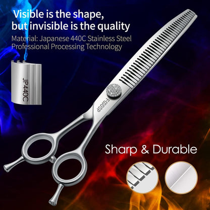7.5'' Curved Chunkers Shears for Dog Grooming Professional Magic Grooming Scissors with Big Artificial Diamonds 35 Teeth for Large Dogs(7.5 in, Curved Chunkers)