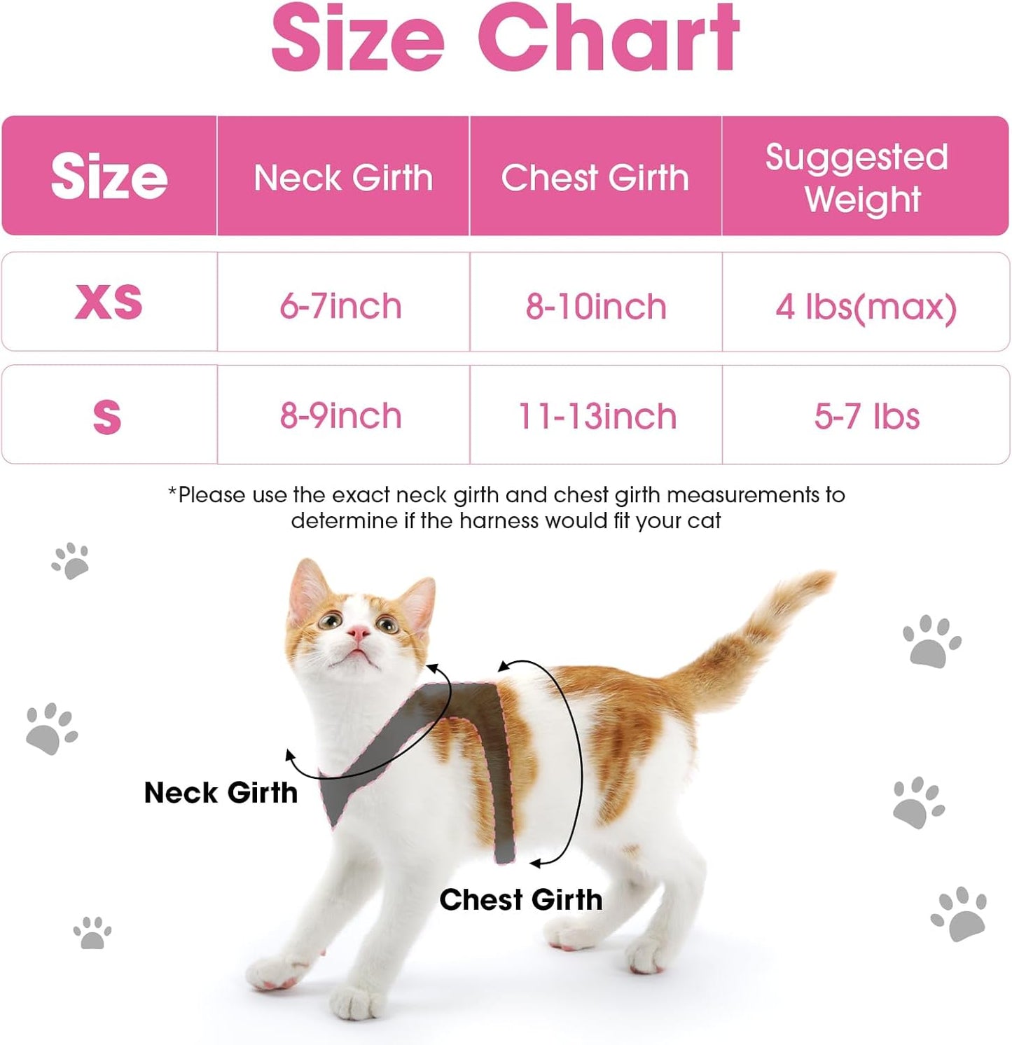 Cat Vest Harness and Leash Set for Walking Escape Proof, Adjustable Kitten Harness Breathable Mesh with Reflective Strips Harness for Kitty Puppy Bunny (Pink,XS)