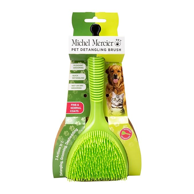 Michel Mercier Pet Detangling Brush - Fine or Normal Fur - Cat & Dog Brush for Grooming, Detangling & Deshedding - 1 pc