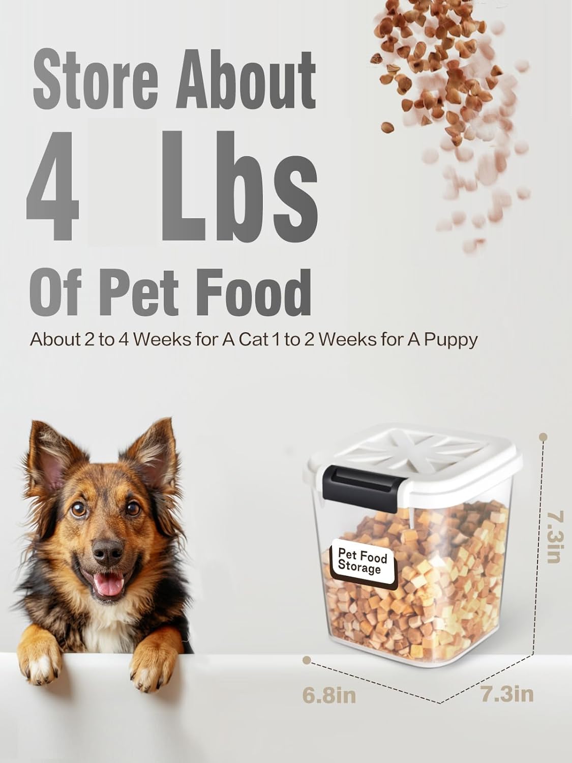LivLab Mker Airtight Dog Food Storage Container 20 lbs, Pet Food Storage Bin with Lid 4 lbs & 6 lbs & 10 lbs, 3 Pack, Cat Treat Container, Stackable, 3 Measuring Cup, Save Space,White