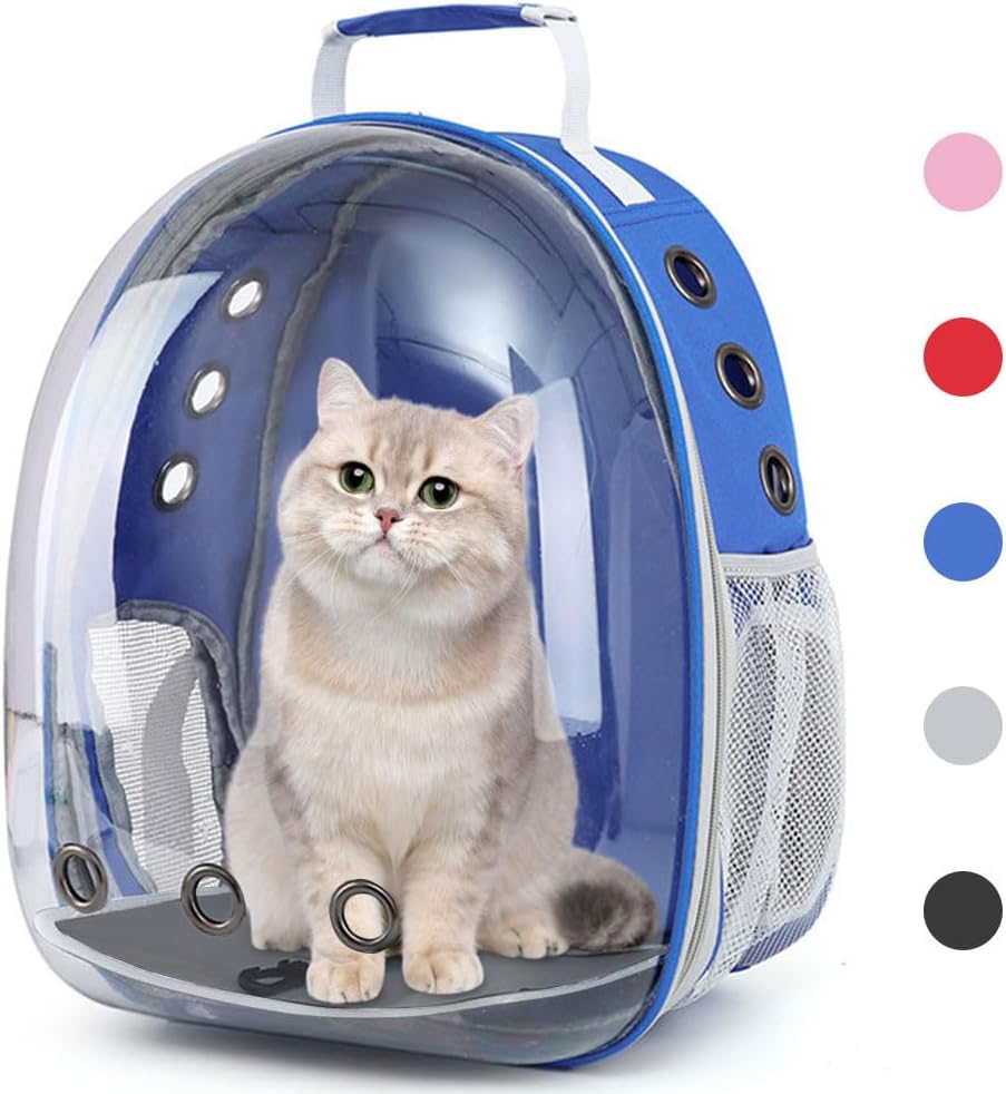 Pet Backpack Carrier with Harness Backpack with Bubble Clear Front for Cats, Small Dogs, Bunnies etc with Harness Included, Pet Carrier for Traveling, Walking, Hiking and Outdoor Activities