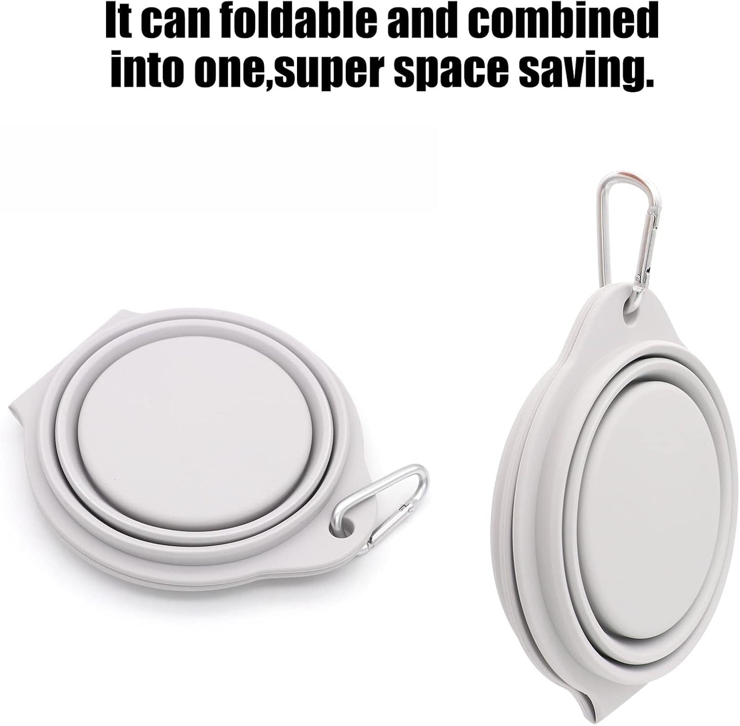 SLSON Collapsible Dog Bowls,Integrated Molding Dog Double Bowl No Plastic Rim 2 in 1 Foldable Pet Food & Water Bowl Cat Feeder Dish for Walking,Hiking,Camping (Cold Grey)