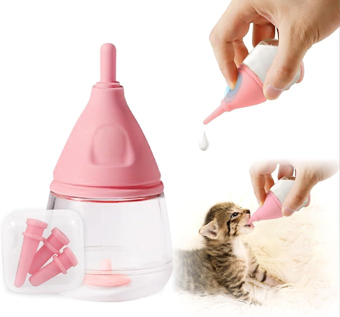 RockTech Ergonomic Kitten Bottle Feeding kit, Puppy Bottles for Nursing Puppy Milk -40ml Anti-Choking Slow Flow Nursing Bottle for Newborn Kittens/Puppies/Small Animals (Pink)
