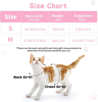 Cat Vest Harness and Leash Set for Walking Escape Proof, Adjustable Kitten Harness and Leash Set Breathable Mesh with Bow Harness for Kitty Puppy Bunny（Pink Medium）