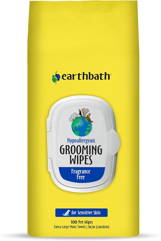 earthbath Dog Grooming Wipes - Dog Wipes for Paws and Butt, Pet Wipes for Dogs & Cats, Helps Itchy & Dry Skin -Fragrance Free, 100 Count (1 Pack)