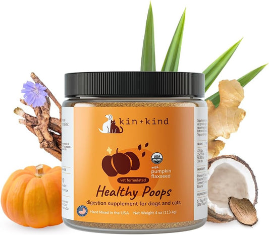 kin+kind Organic Fiber for Dogs&Cats - Pumpkin Boost for Healthy Poops - Digestive Health - Flax Seed, Ginger, Turmeric and Coconut - Made in USA - 4 oz (Medium)