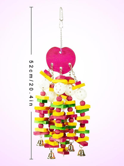 MEWTOGO Bird Toys - Edible Parrots Cage Chew Toy Gift with Bells and Safe Colorful Wood Blocks Beads for Macaws African Grey and Amazon Parrots (Peach Style)