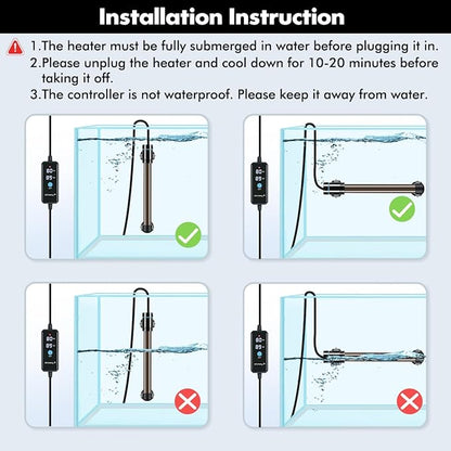 Orlushy 200W Submersible Aquarium Heater, Adjustable Fish Tank Heater with Digital Display External Controller, Overheat Protection and Free Thermometer for 20-40 Gallons Freshwater and Saltwater Tank