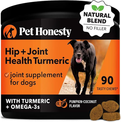 Pet Honesty Hip & Joint Turmeric Health - Joint Supplement for Dogs, Omega-3 Fish Oil, Turmeric to Support Overall Health & Ease Stiffness - Advanced Pet Mobility Support - 90 Ct (Pumpkin)