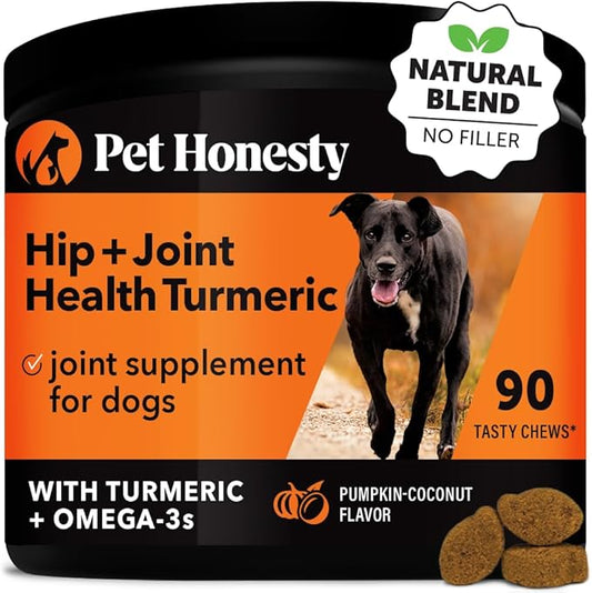 Pet Honesty Hip & Joint Turmeric Health - Joint Supplement for Dogs, Omega-3 Fish Oil, Turmeric to Support Overall Health & Ease Stiffness - Advanced Pet Mobility Support - 90 Ct (Pumpkin)