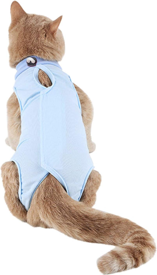 Kitten Onesies,Cat Recovery Suit for Abdominal Wounds or Skin Diseases,After Surgery Wear Anti Licking Wounds,Breathable E-Collar Alternative for Cat Blue M