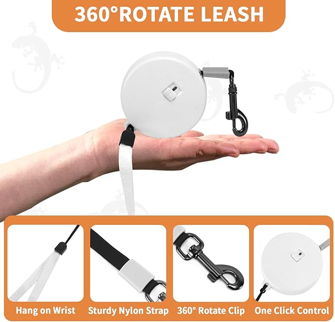 3 Pack Bearded Dragon Leash and Harness Set, Retractable 9.8FT Leash with 3 Sizes Adjustable Soft Harness for Reptile Small Animals Outdoor, Cute Lizard Vest Clothes for Reptile Lovers -Blue