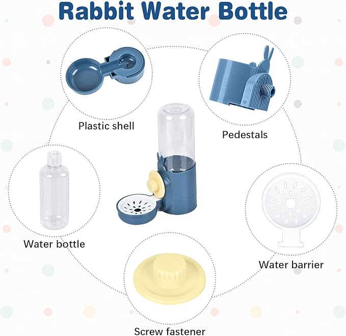 kathson Rabbit Water Dispenser for Cage 17 Oz Hanging Guinea Pig Water Bottle No Drip Gravity Automatic Bunny Water Bottle No Leak Small Animal Water Bottle for Chinchilla Ferret Hamster (Dark Blue)