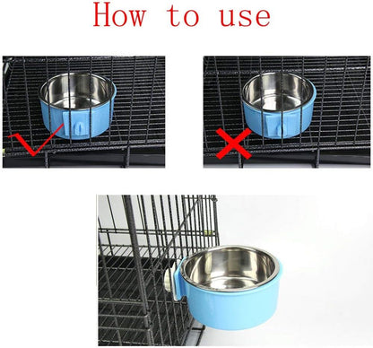 Crate Dog Bowl Removable Stainless Steel Water Food Feeder Bowls Cage Coop Cup for Cat Puppy Bird Pets