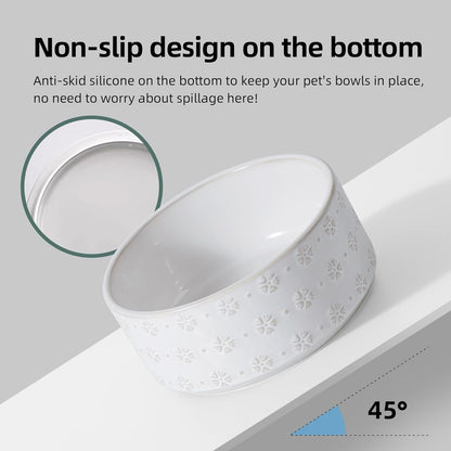 7.3inch Ceramic Dog Bowl, Food and Water Bowl for Medium Breed Dog, Pet Bowl for Replacement (Single Bowl, Arctic White)