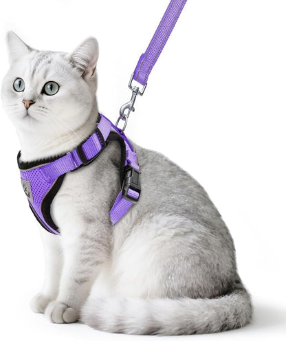 PUPTECK Cat Harness and Leash Set Escape Proof Reflective Cat Walking Harness Adjustable Soft Breathable Mesh Vest for Small Pets, Purple, S
