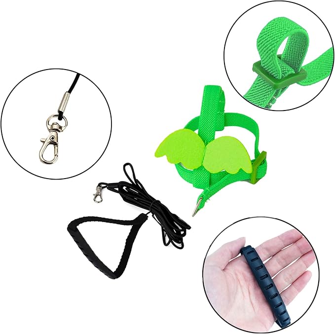 Dnoifne Pet Parrot Bird Harness and Leash, Adjustable Training Design Anti-Bite, Bird Nylon Rope with Cute Wing for Parrots, Suitable for Scarlet, Keck, Mini Macaw and Same Size Birds (Green)
