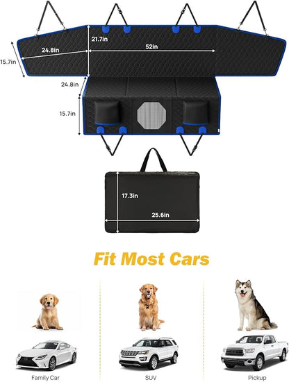 JOYTUTUS Dog Car Seat Cover for Back Seat with Hard Bottom, Back Seat Extender for Dogs Supports 400lb, Pet Cover with Mesh Window, Travel Bed Waterproof Dog Hammock for Car Truck SUV
