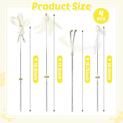 Interactive Cat Toys - 4-in-1 Cat Teaser Wand Toy and Feather Toys Refills for Indoor Cats to Chase and Exercise Design for Large and Small Cats